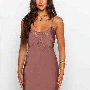 NWT Beginning Boutique Clarissa Brown Slip Mini Dress